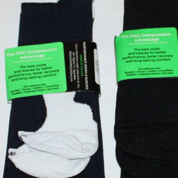 Pro Compression Knee Socks 2 Pair Black Navy Blue L/XL Nylon Spandex - Picture 5 of 5
